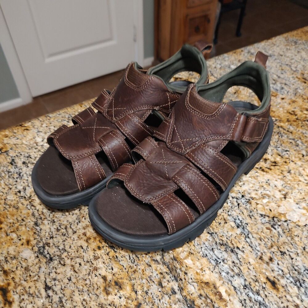 Rockport Rocklake Fisherman Sandals Brown Leather CI6849 Men's Size 8W EUC - Picture 1 of 12